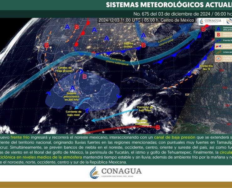 Frente frío y canal de baja presión generan lluvias intensas y clima extremo en varias regiones de México