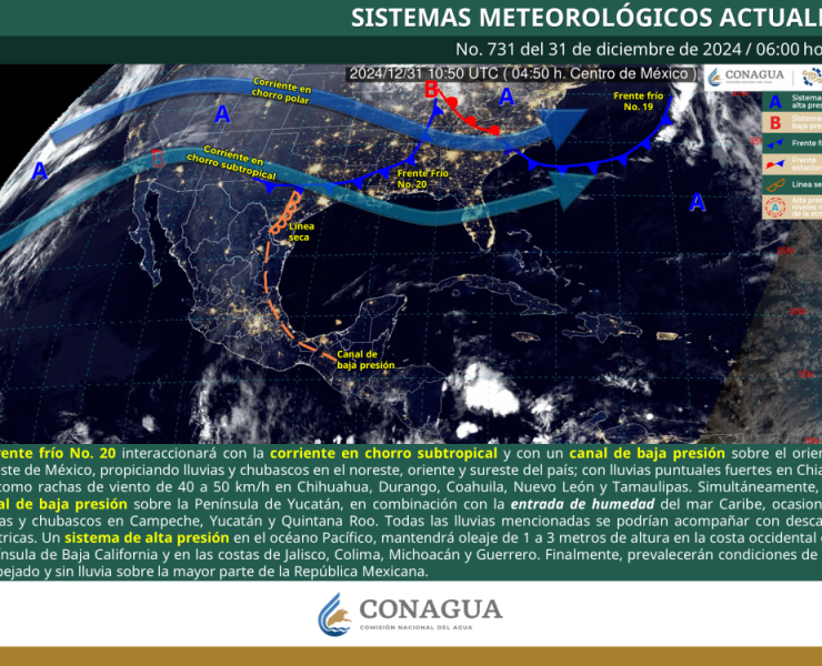 Lluvias y bajas temperaturas marcarán el cierre de 2024 en el sureste mexicano y la Península de Yucatán