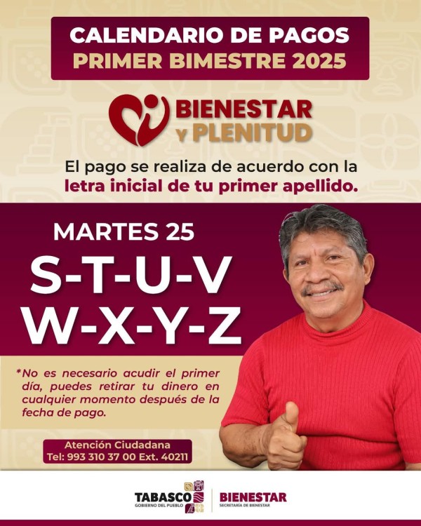 Calendario de pagos del programa Bienestar y Plenitud
