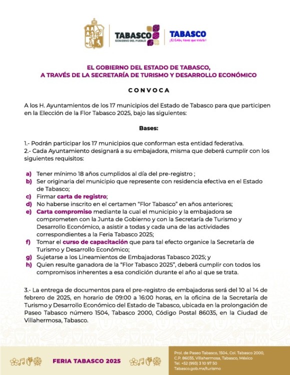 Requisitos para Ser Embajadora de la Feria Tabasco 2025