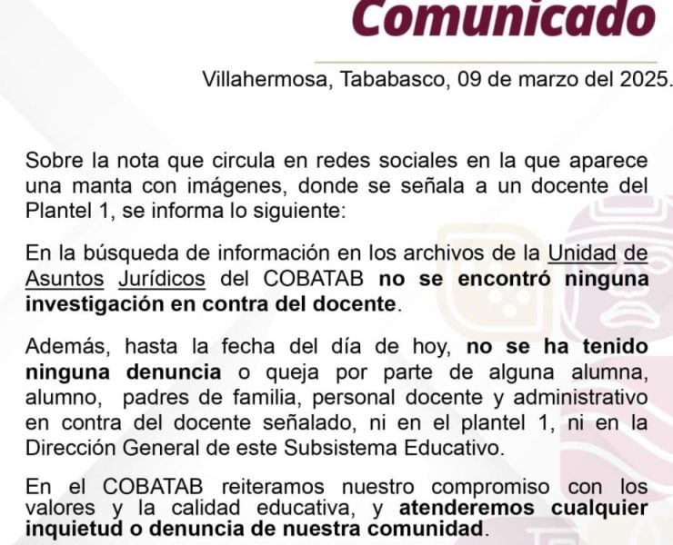 Desmiente COBATAB a madres que acusan de violador a maestro