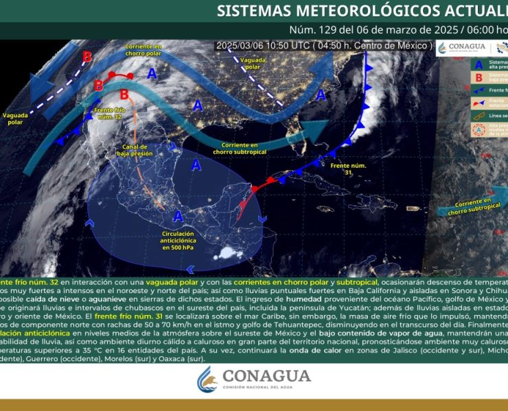 Frente frío núm. 32 provocará lluvias, vientos fuertes y descenso de temperatura en el norte de México