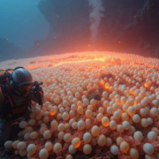 ¡Descubren un volcán cubierto de huevos gigantes en el fondo del mar!