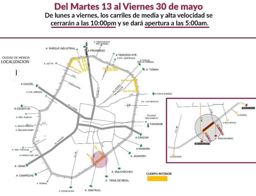 Cierre temporal en un tramo del Anillo Periférico de Mérida: Lo que debes saber