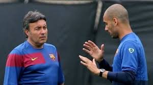 Dómenec Torrent con Pep Guardiola, en su etapa como su auxiliar en el F.C. Barcelona.
