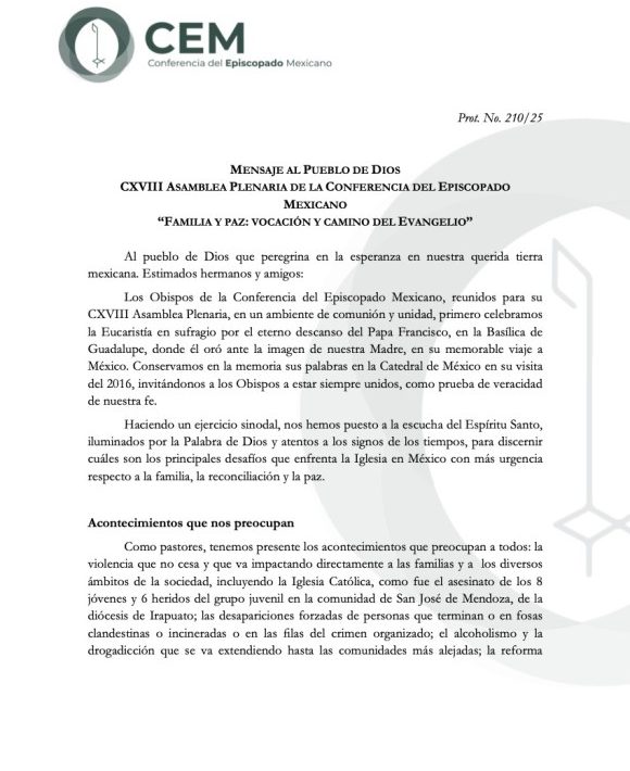 La Iglesia alza la voz como actor moral ante crisis judicial y familiar en México
