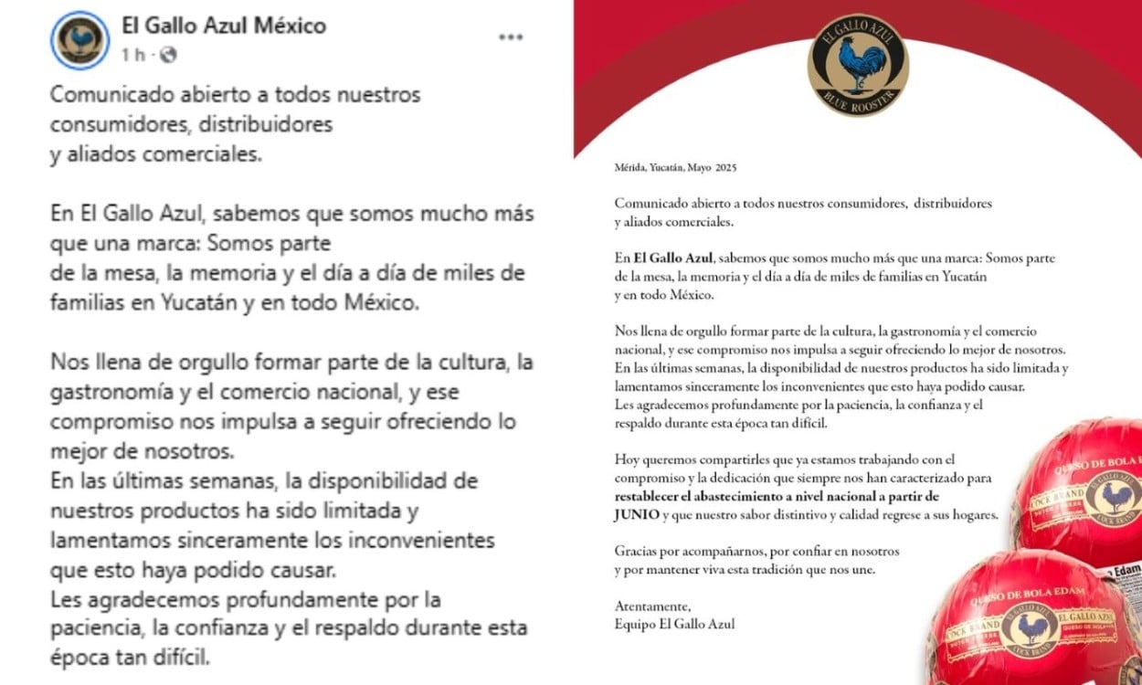 En un comunicado El Gallo Azul da fecha de abasto del queso de bola