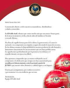 En un comunicado El Gallo Azul da fecha de abasto del queso de bola