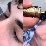 Hombres que recortan sus pestaña