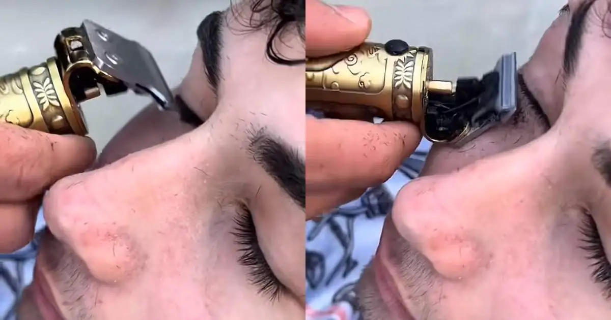 Hombres que recortan sus pestaña