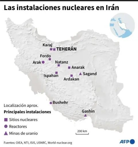 Otros sitios nucleares en el mapa iraní