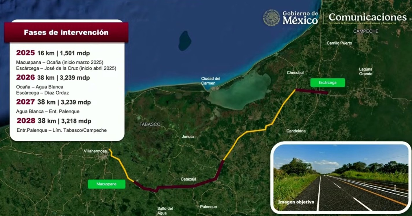 Se lleva COCONAL obra en carretera Macuspana- Escárcega por $274 MDP