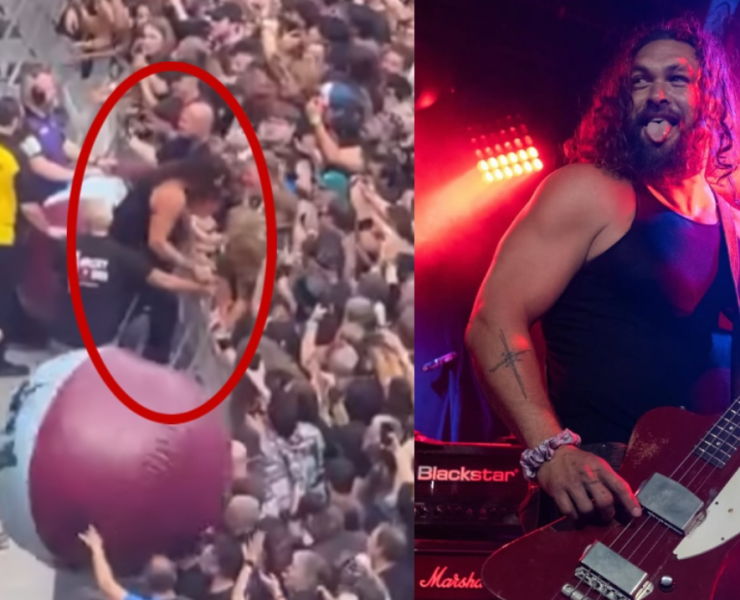 Jason Momoa salta vallas para disfrutar un concierto con la multitud