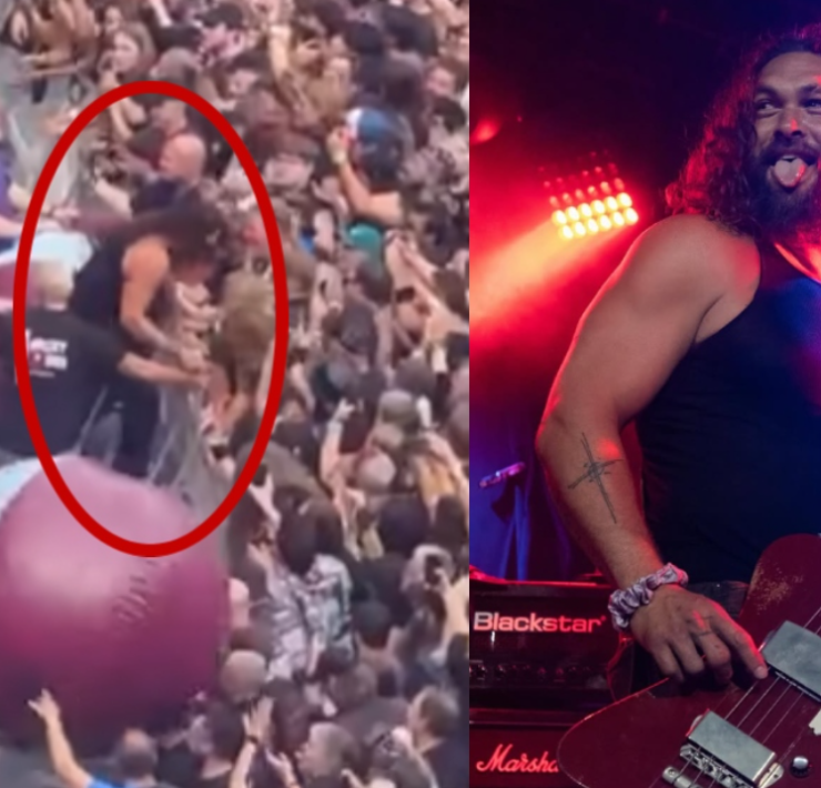 Jason Momoa salta vallas para disfrutar un concierto con la multitud