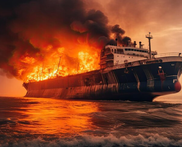 Un barco está en llamas en el mar Rojo por supuesto ataque Hutíe