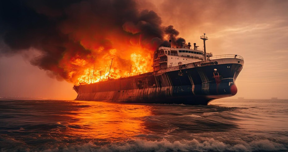 Un barco está en llamas en el mar Rojo por supuesto ataque Hutíe