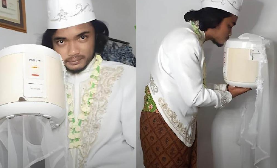 Un hombre se casa con su arrocera y se vuelve tendencia en redes sociales