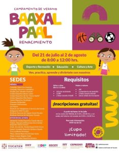 El campamento recibirá a niñas y niños de 6 a 12 años en 14 sedes deportivas en Mérida, así como en ocho municipios, del 21 de julio al 2 de agosto