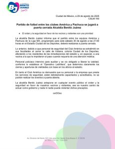 Comunicado de prensa de la Alcaldía Benito Juárez de la Ciudad de México.