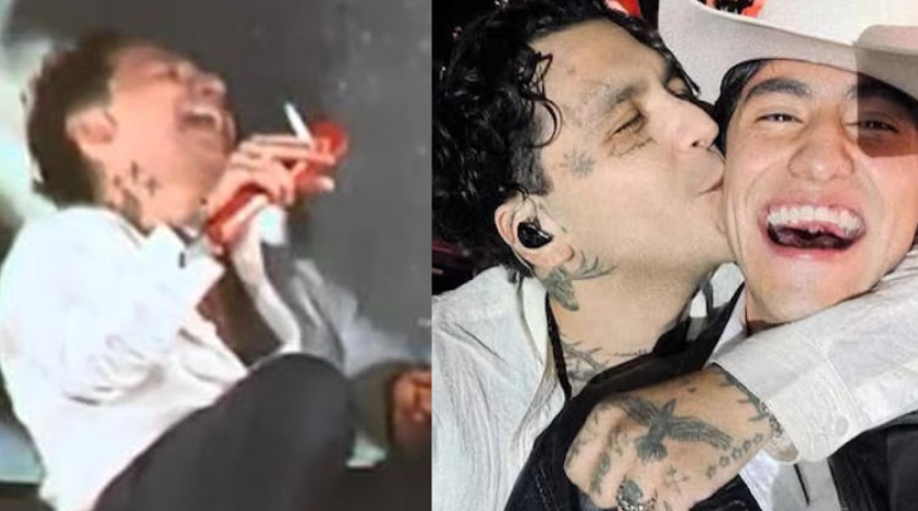 Christian Nodal besa a hombre en pleno concierto y el momento se apodera de las redes