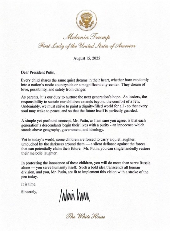 Melania Trump envía carta a Putin: ¿Mensaje político o personal?