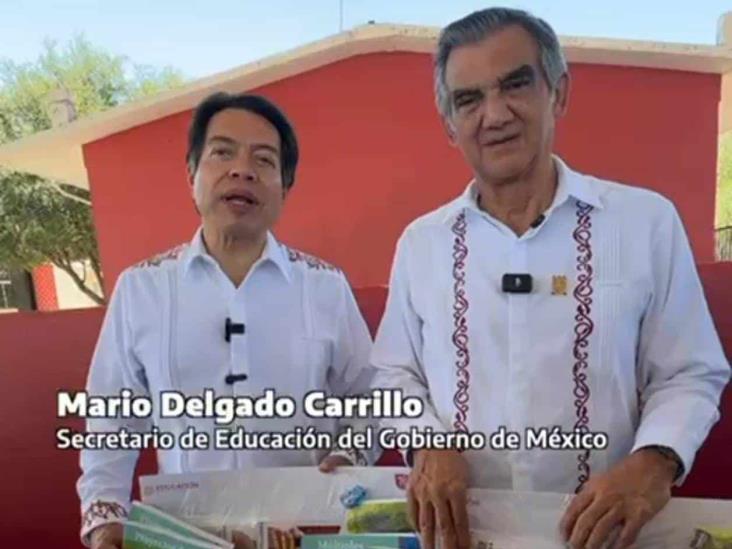 Mario Delgado reconoce apoyo del gobierno de Tamaulipas en educación: entrega de útiles y uniformes para estudiantes