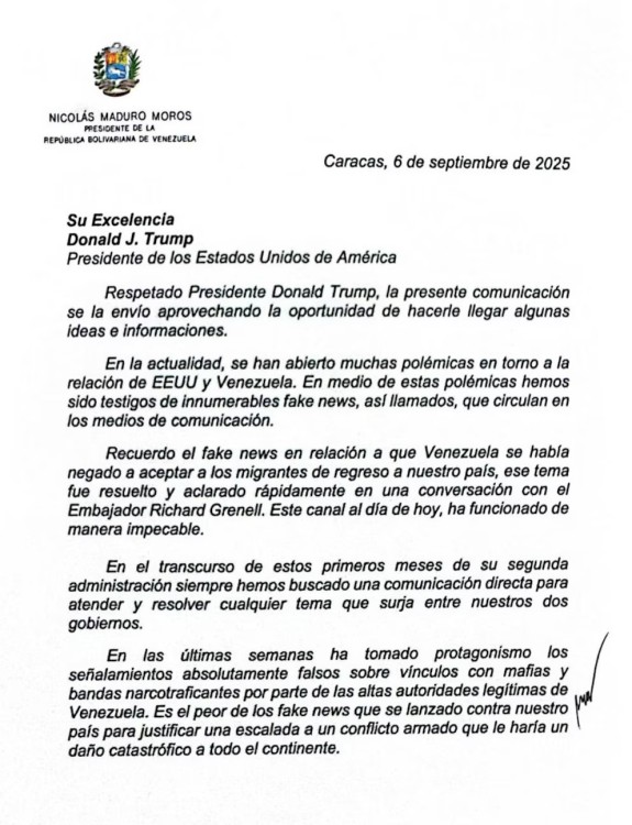Maduro le envió una carta a Trump: ¿intento de negociación o estrategia política?