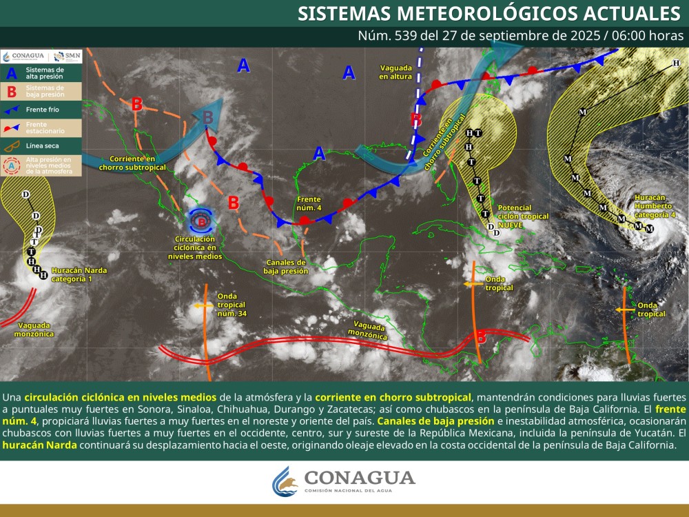 El SMN prevé lluvias intensas, riesgo de deslaves y altas temperaturas en gran parte del país