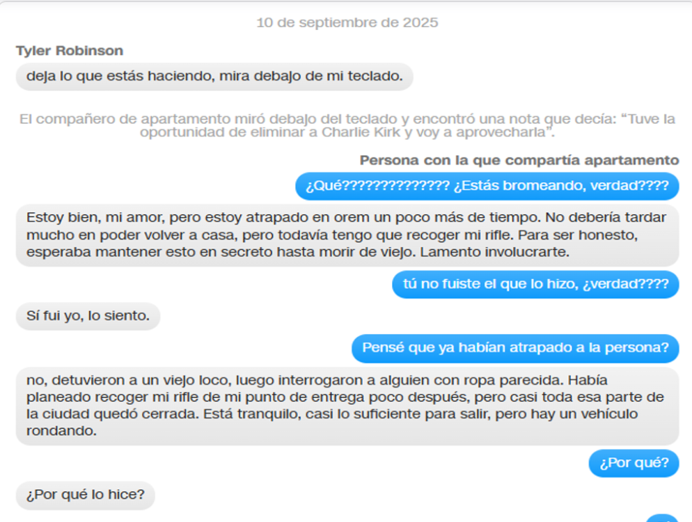 Implicaciones legales de los mensajes que Tyler Robinson habría enviado