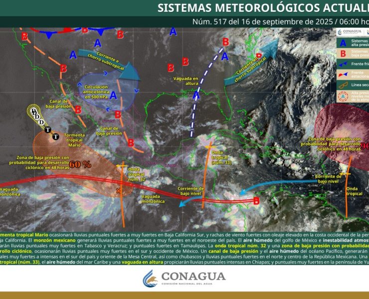 México bajo la influencia de múltiples sistemas: tormenta Mario y lluvias generalizadas en el país