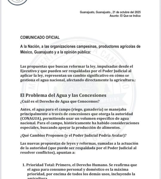 Campesinos rechazan reformas que buscan controlar uso del agua en el campo: advierten riesgos para la soberanía alimentaria