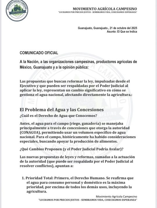 Campesinos rechazan reformas que buscan controlar uso del agua en el campo: advierten riesgos para la soberanía alimentaria