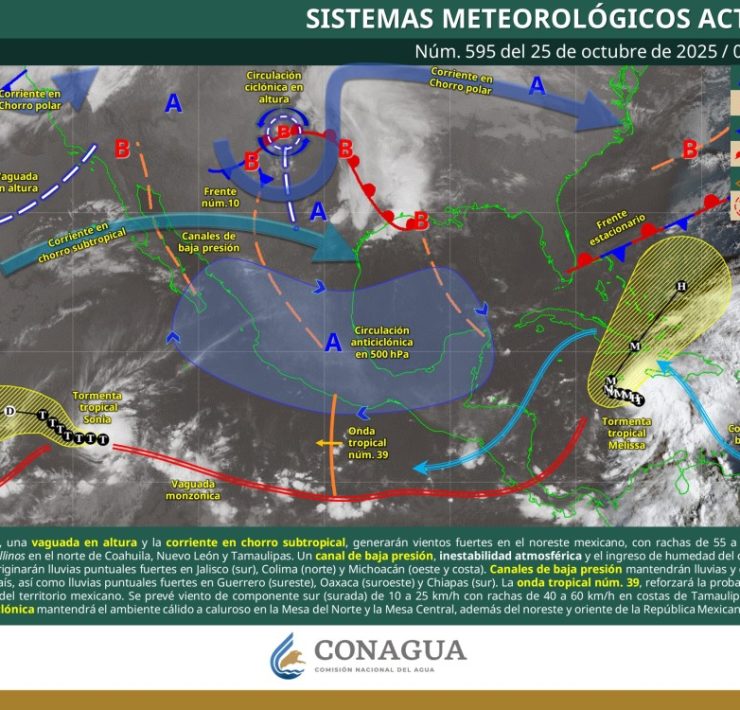 Frente frío número 10 provoca vientos intensos, lluvias fuertes y riesgo de torbellinos en el norte del país