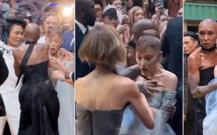 Fan se lanza sobre Ariana Grande durante la primer de "Wicked parte 2"