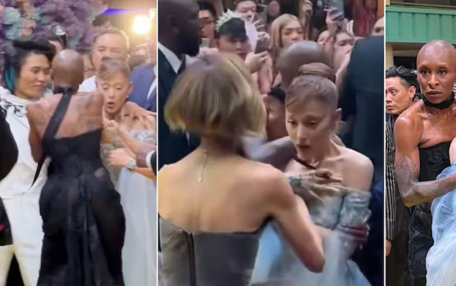 Fan se lanza sobre Ariana Grande durante la primer de "Wicked parte 2"