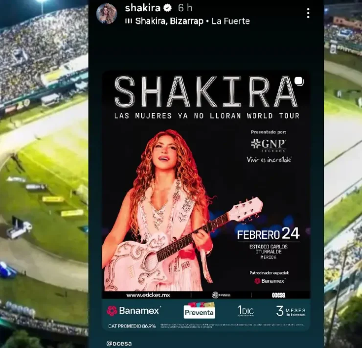 Preventa y logística del concierto Shakira llegará a Mérida en el 2026