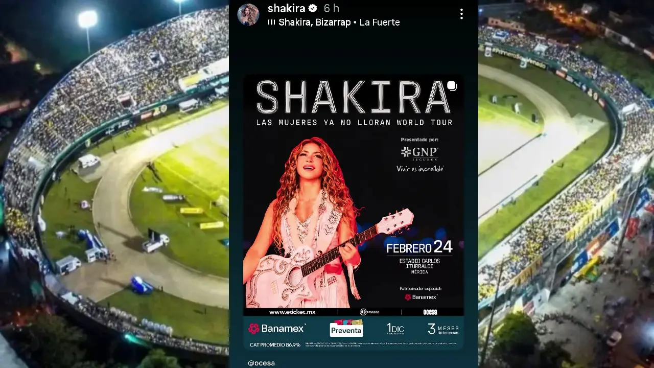 Preventa y logística del concierto Shakira llegará a Mérida en el 2026
