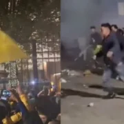 Violenta trifulca entre aficionados desata caos total