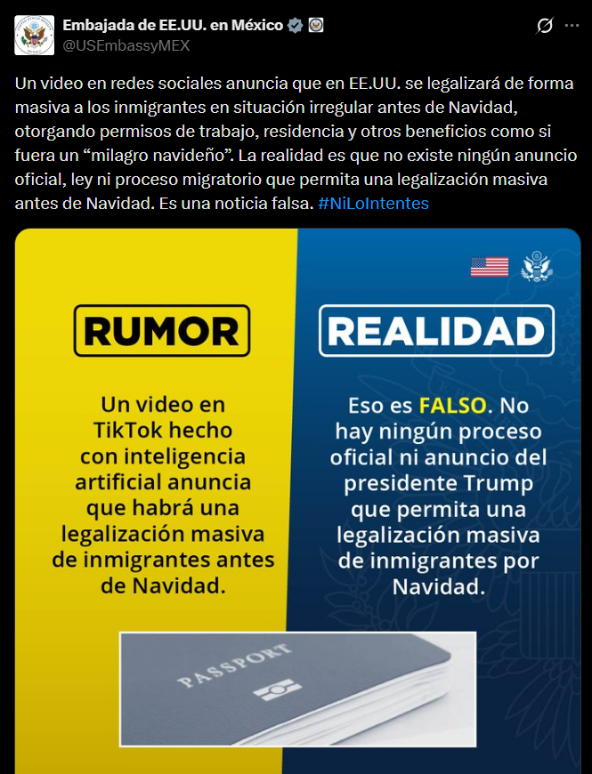 Rumor vs realidad: Embajada de EEUU desmiente “milagro navideño”