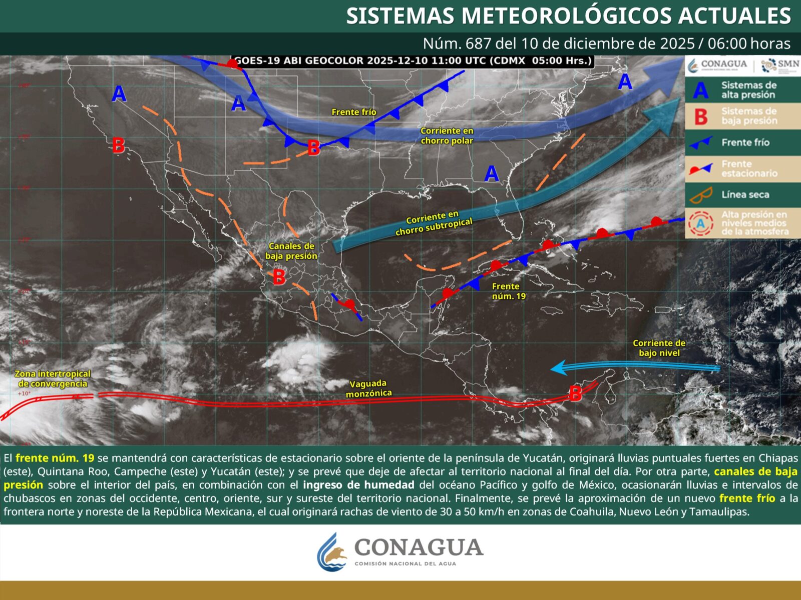 Frente frío en transición y nuevos sistemas atmosféricos activan alertas por lluvias, heladas y fuertes vientos en gran parte del país
