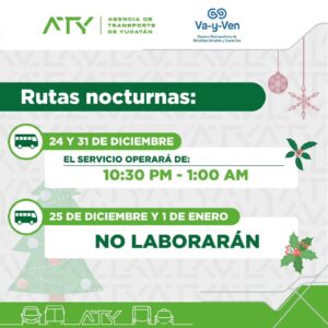 las Rutas Nocturnas operarán los días 24 y 31 de diciembre en un horario de 10:30 p. m. a 01:00 a. m