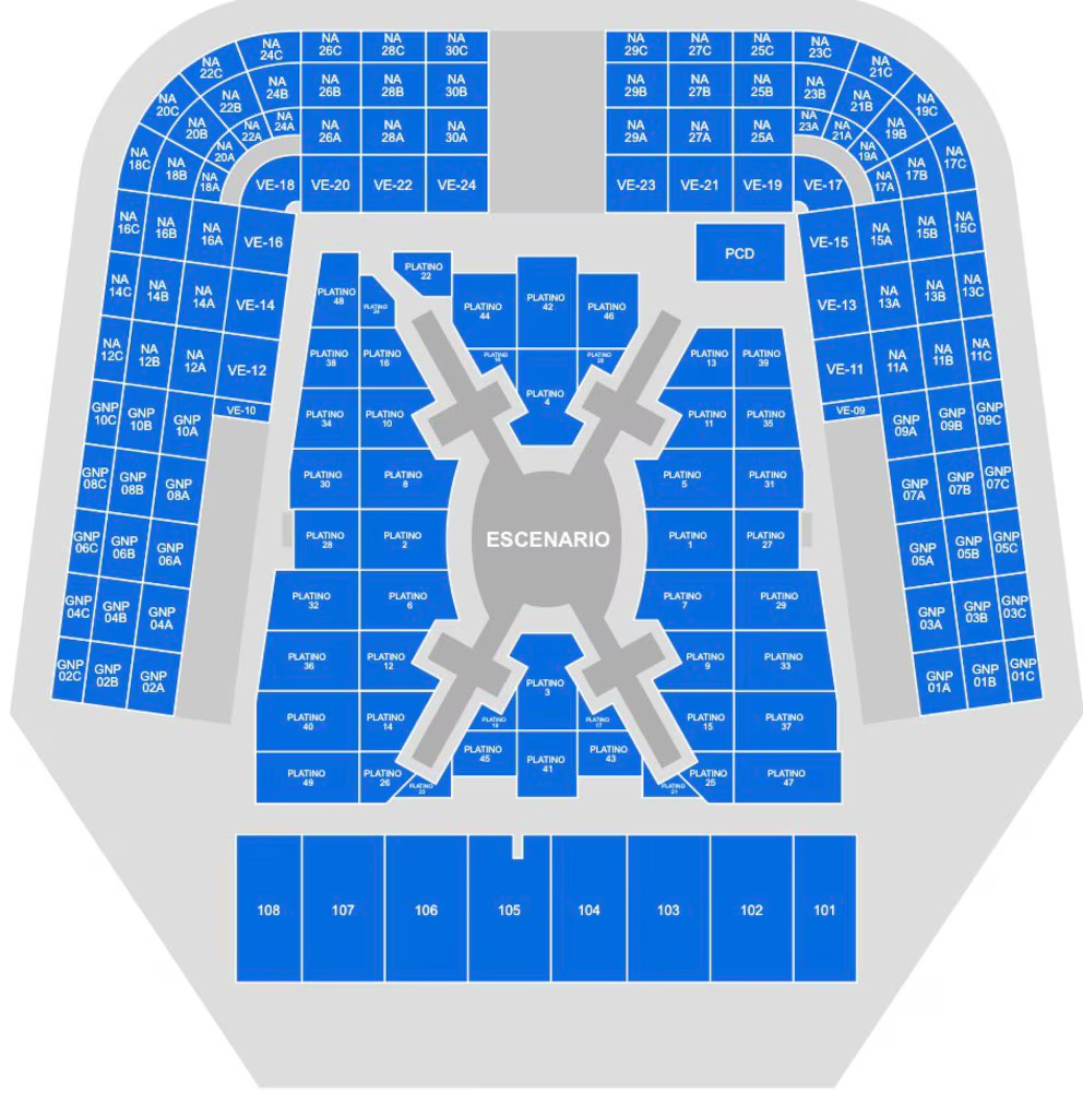 Escenario central y distribución del estadio