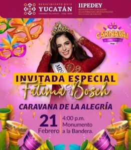 La Miss Universo tabasqueña recorrerá las principales calles del Centro Histórico de Mérida, promoviendo un mensaje de inclusión y convivencia durante el Carnaval de la Inclusión 2026.
