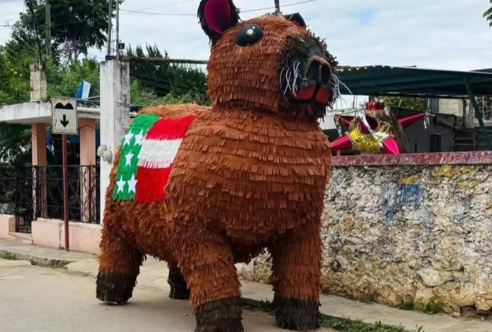 La piñata gigante que conquistó Yucatán y las redes: ¡un capibara de 3 metros!