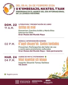 Presentación artística en el Gran Museo del Mundo Maya como parte del programa cultural con el que Sedeculta refuerza promoción de la lengua maya, integrando arte, memoria y tradición en un mismo espacio.