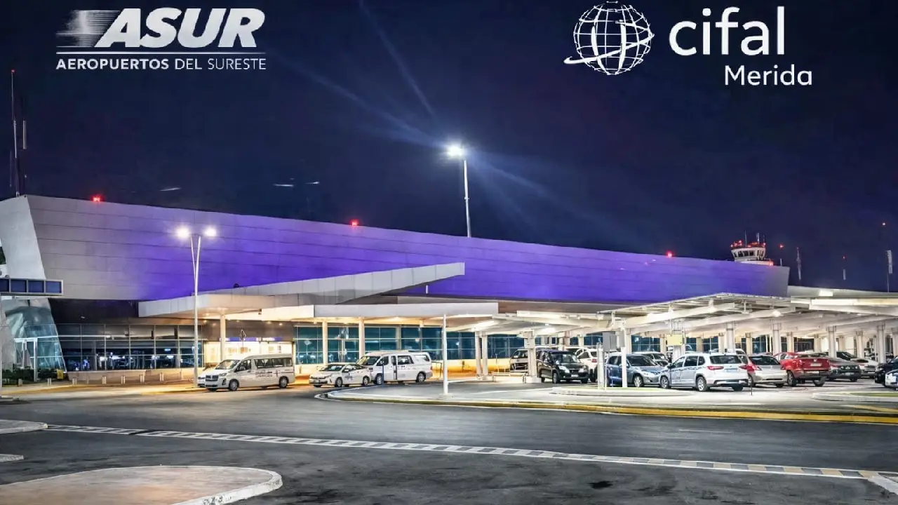 Aeropuerto Internacional de Mérida se ilumina de morado por el Día Internacional de la Mujer