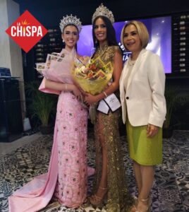 Andrea Gutiérrez Zamudio, la Reina Hispanoamericana México Melissa Payró y Laura Castro, directora estatal de Mexicana Universal en Yucatán