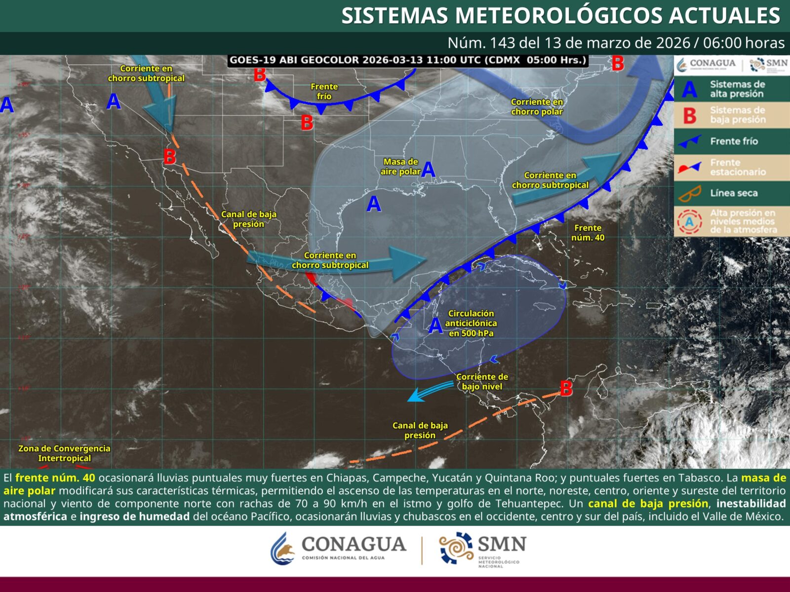 Ff 40 provoca lluvias intensas en el sureste mientras persiste onda de calor en el occidente del país