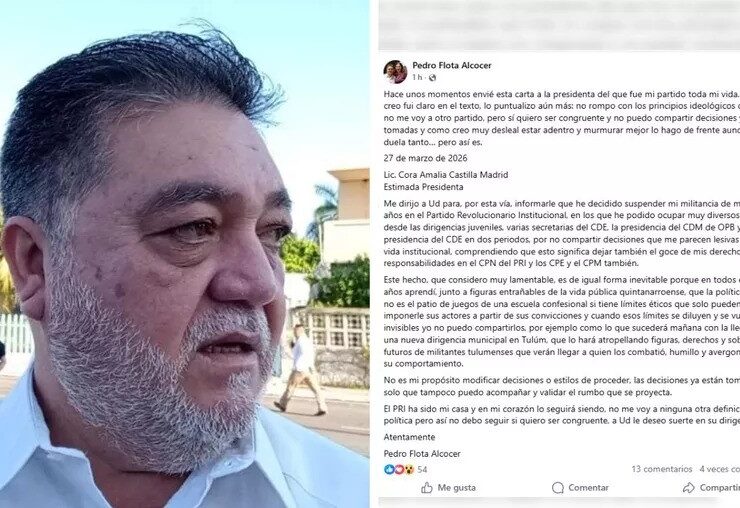 Ruptura IMPACTANTE PRI Quintana Roo: Pedro Flota renuncia tras 40 años de militancia