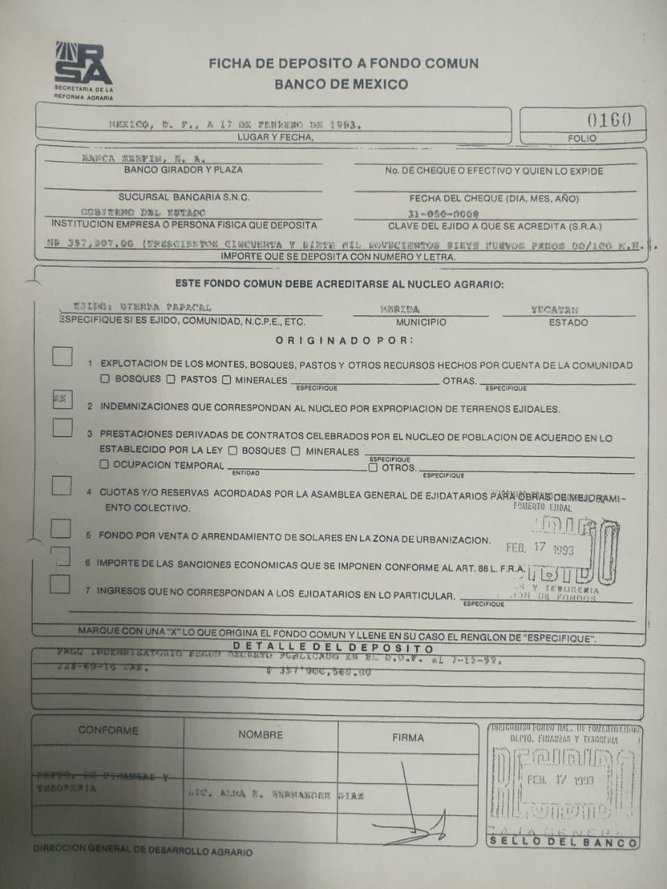 Indemnización por tierras de Sierra Papacal pagada desde 1993